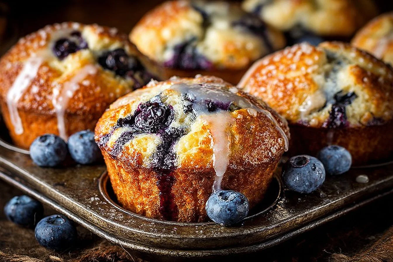 Blueberry Lemon Poppy Seed Muffins fresh out of the oven