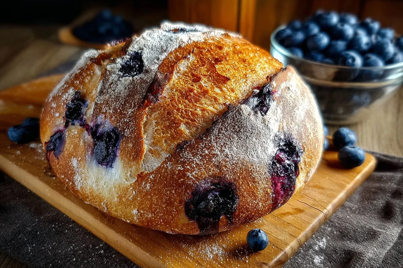 Blueberry sourdough bread boule made with fresh milled flour