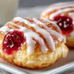 Delicious cherry pie bites topped with whipped cream on a plate