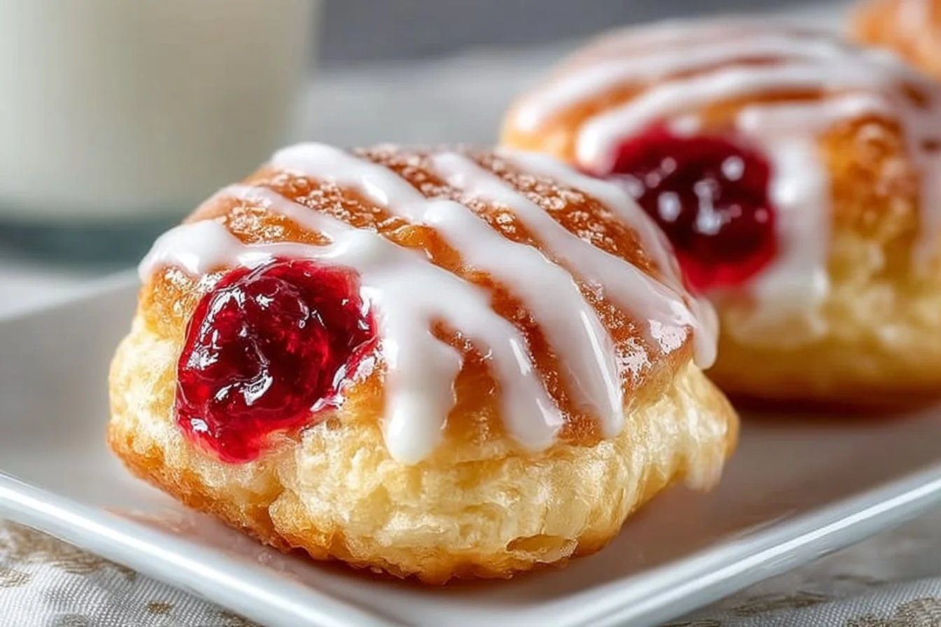 Delicious cherry pie bites topped with whipped cream on a plate