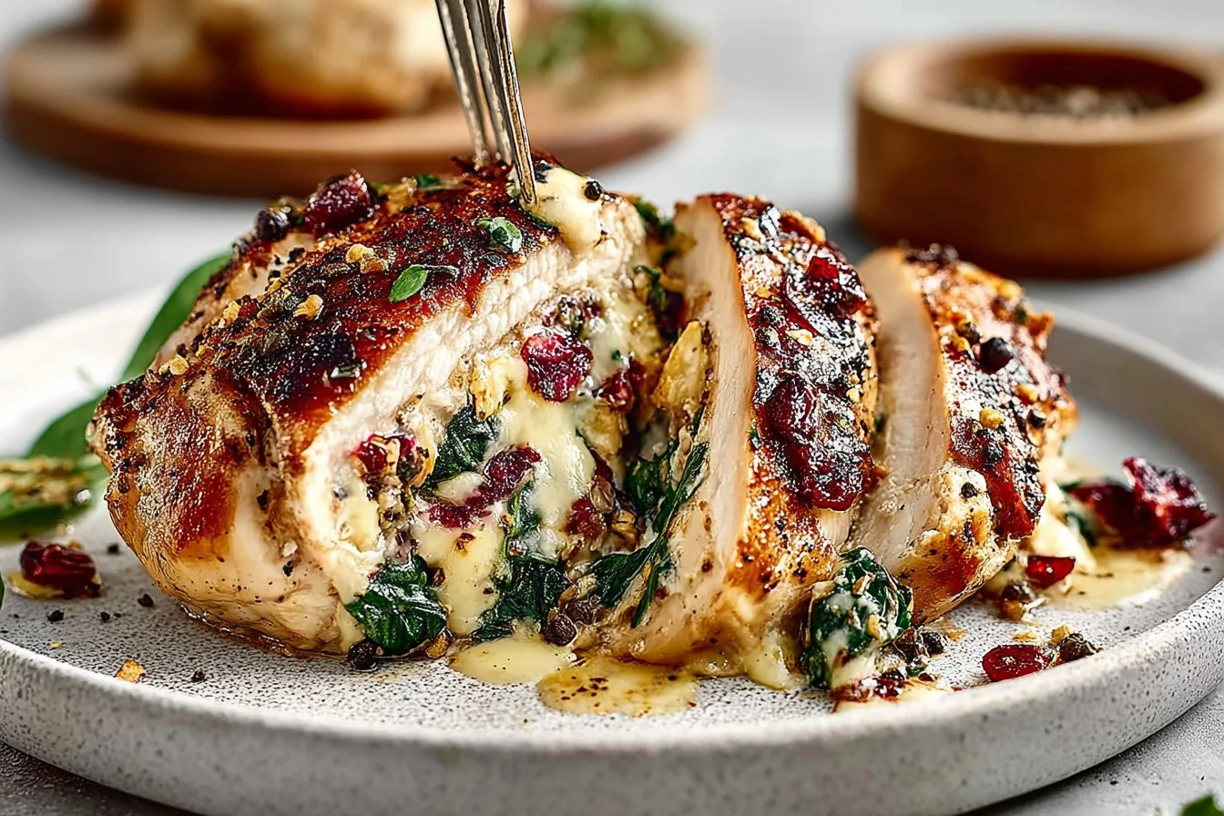 Christmas stuffed chicken breasts with cranberry brie stuffing