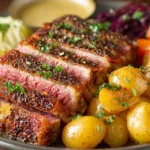 Deliciously prepared corned beef and cabbage served on a plate.