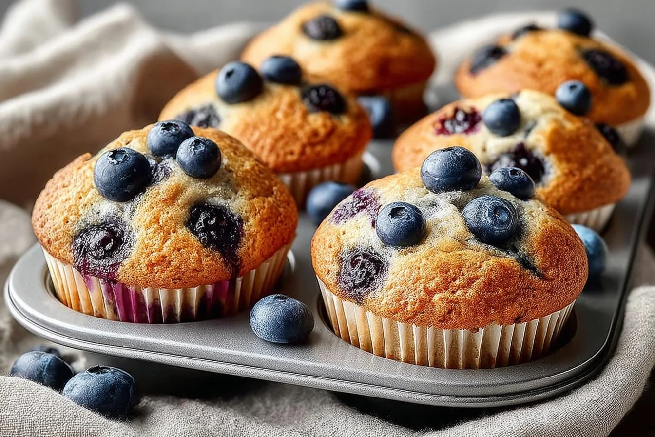 Delicious cottage cheese blueberry muffins on a plate