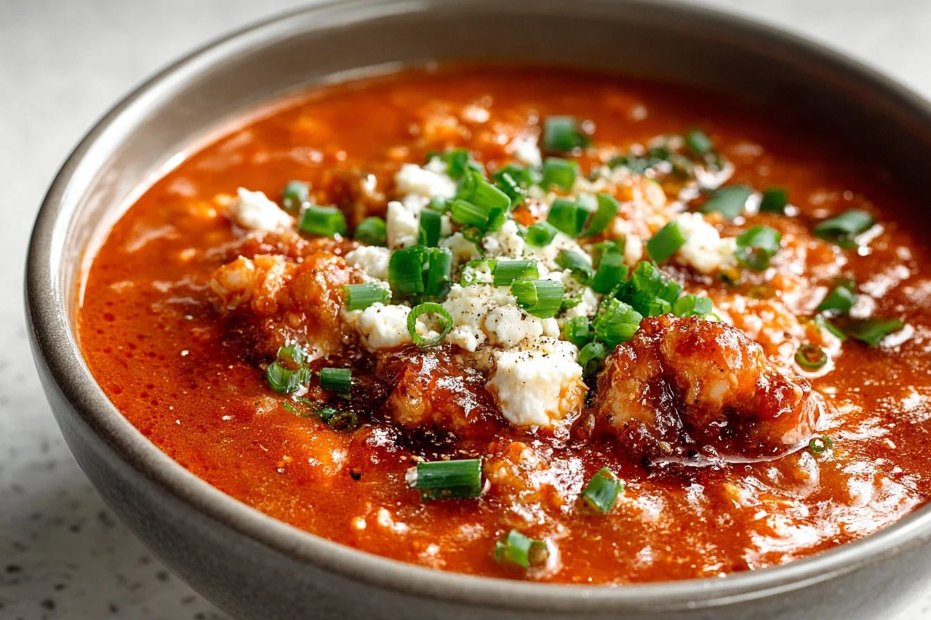 Cottage Cheese Chicken Parm Bowl topped with cheese and herbs