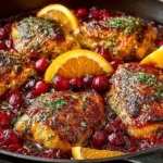 Cranberry Orange Chicken Breasts served on a plate with garnishes