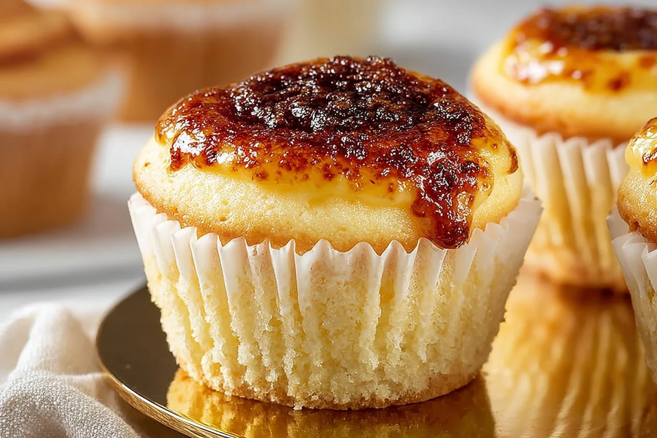 Delicious Crème Brûlée cupcakes with caramelized sugar topping