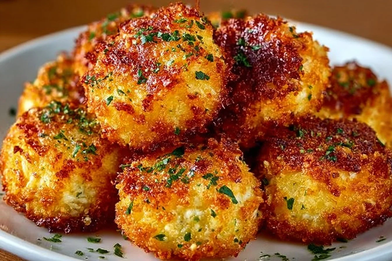 Crispy air fryer parmesan dish served on a plate with garnishes
