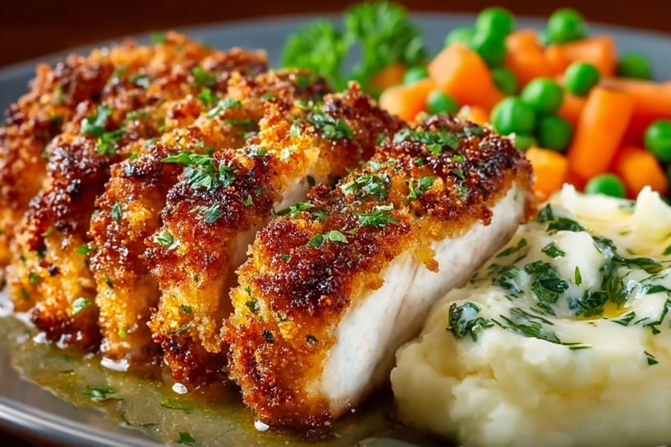 Crispy air fryer pork chops served on a plate with herbs and spices