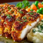 Crispy air fryer pork chops on a plate with herbs and spices