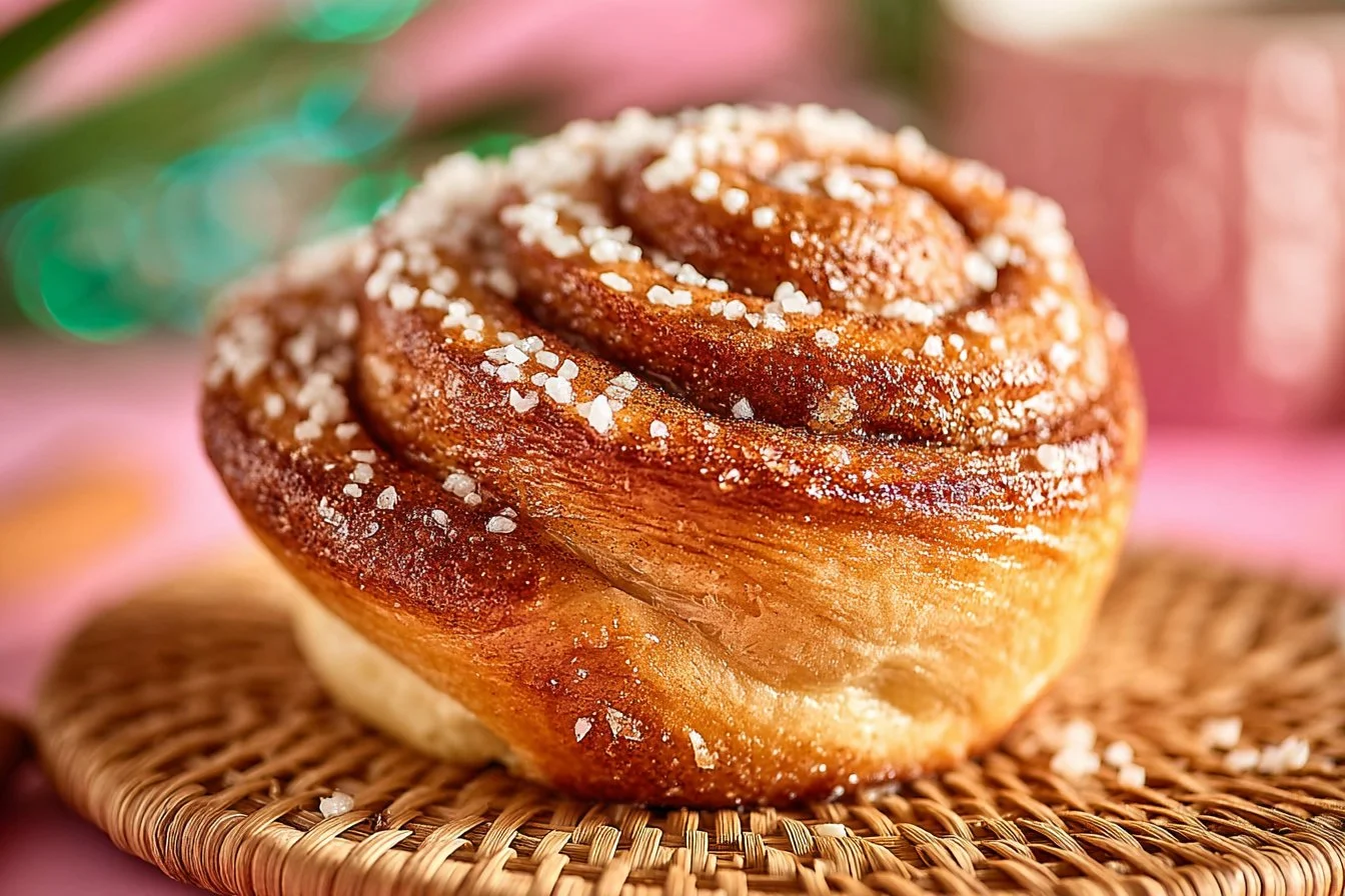 Homemade cruffin made with puff pastry dough, served on a plate.