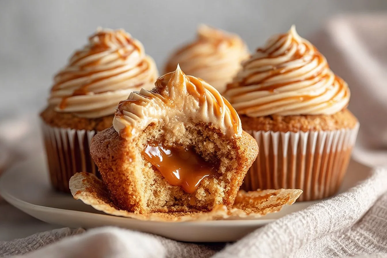 Delicious Dulce de Leche Cupcakes topped with caramel frosting