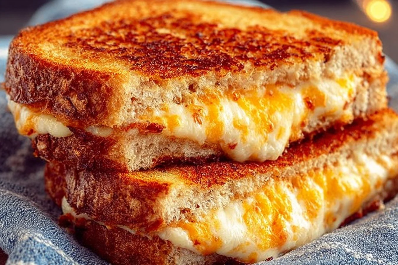 Easy air fryer grilled cheese sandwich with melted cheese and golden bread