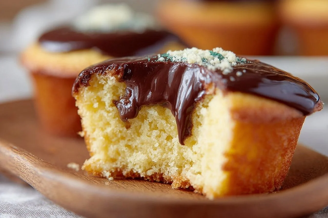 Delicious Easy Boston Cream Pie Cupcakes on a white plate