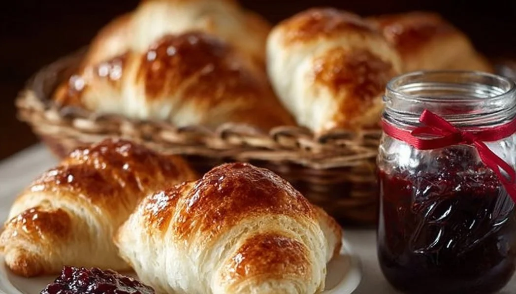 Freshly baked easy croissant recipe with golden, flaky layers.