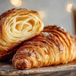 Freshly baked homemade croissants on a cooling rack