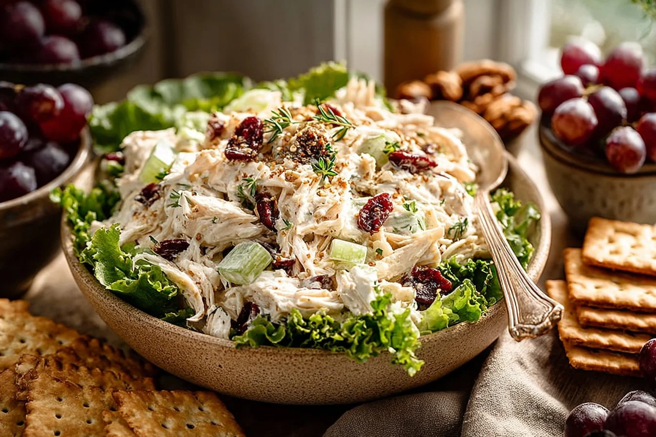 Delicious Honey Mustard Chicken Salad with greens and creamy dressing