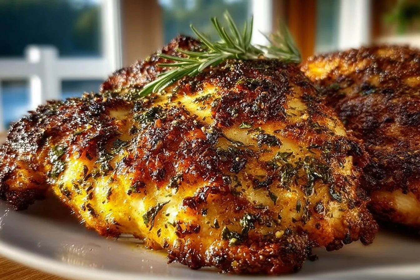 Crispy and juicy air fryer chicken served with herbs and spices