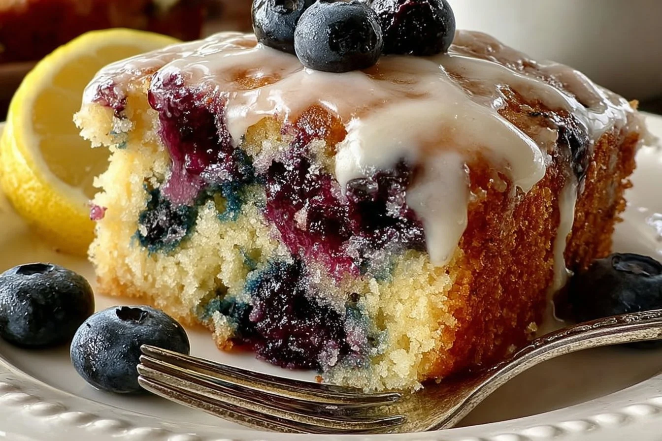 Delicious Lemon Blueberry Crazy Cake with fresh blueberries and lemon zest
