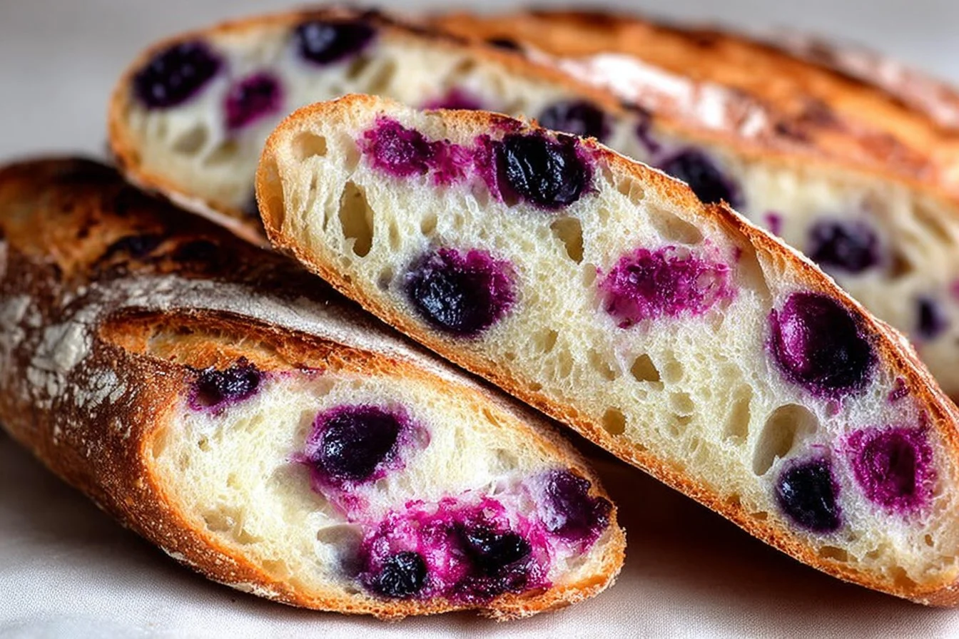 Freshly baked lemon blueberry sourdough bread cooling on a wire rack