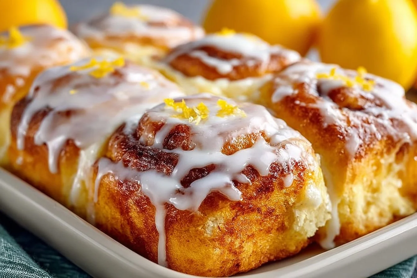 Freshly baked Meyer Lemon Sweet Rolls with a zesty glaze