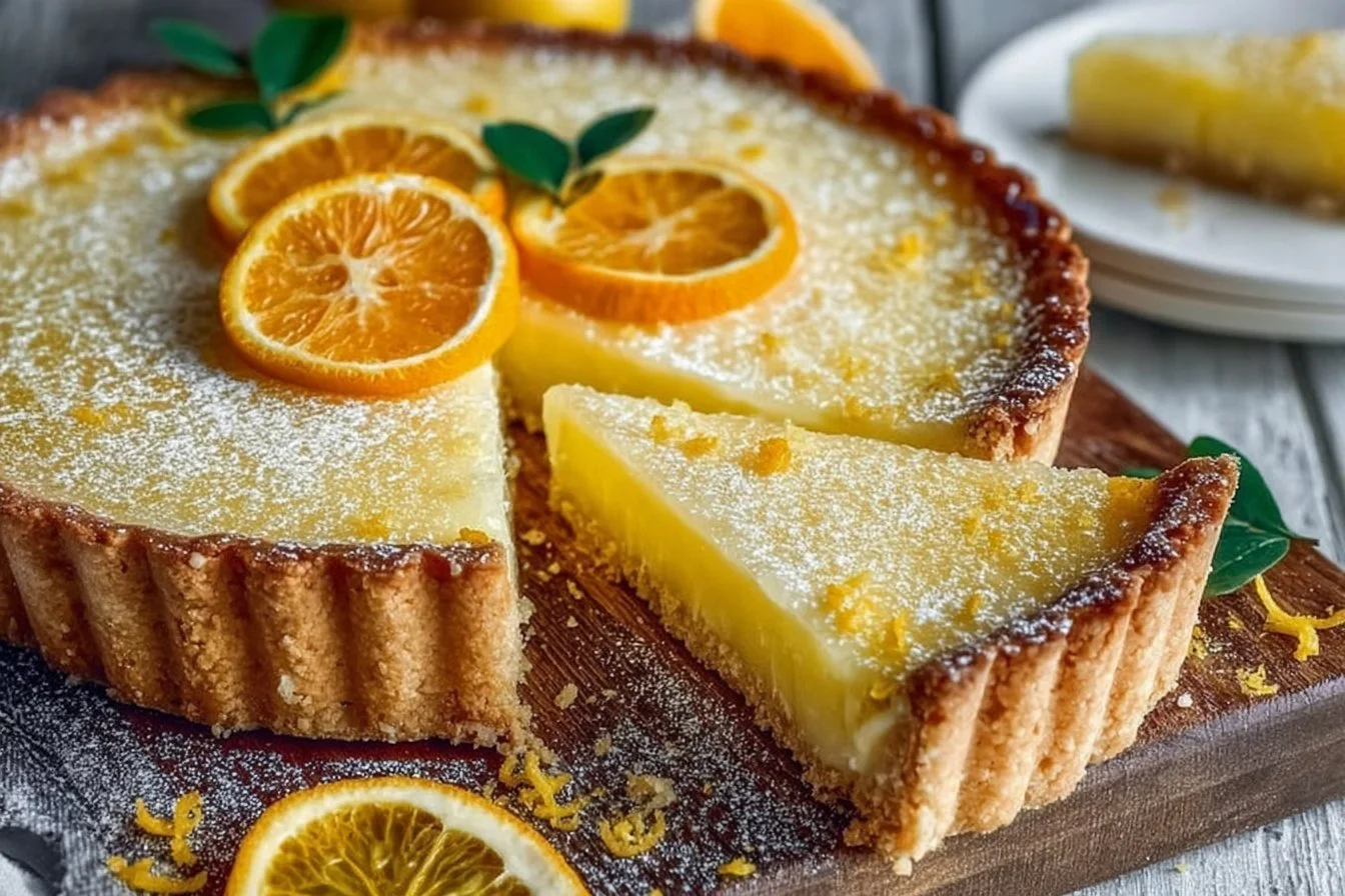 Delicious Meyer Lemon Tart with a golden crust and creamy lemon filling