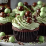 Delicious Mint Chocolate Cupcakes with mint frosting and chocolate sprinkles