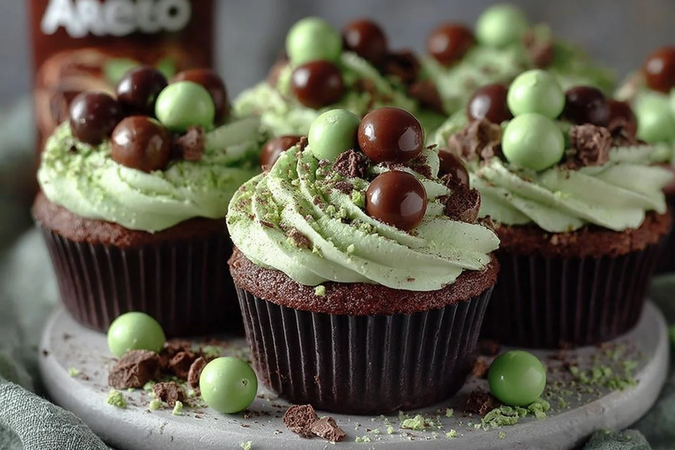 Delicious Mint Chocolate Cupcakes with mint frosting and chocolate sprinkles