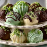 Plate of delicious Mint Oreo Balls covered in chocolate