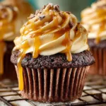 Mocha cupcakes topped with salted caramel buttercream frosting