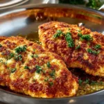 Delicious Parmesan Crusted Chicken served with a side of vegetables.