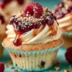Peanut Butter and Jelly Cupcakes topped with creamy frosting and fruity jam