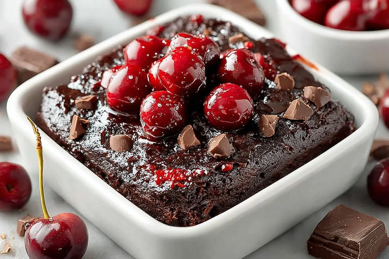 Delicious roasted chocolate cherry brownies with rich chocolate and cherries