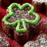 Shamrock shaped brownies decorated for St. Patrick's Day