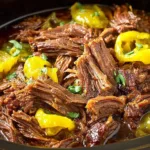 Slow Cooker Mississippi Pot Roast with vegetables in a cozy setting.