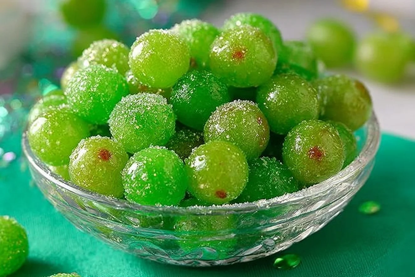 Colorful Sour Patch Grapes Leprechaun Candy in a bowl for festive celebrations.