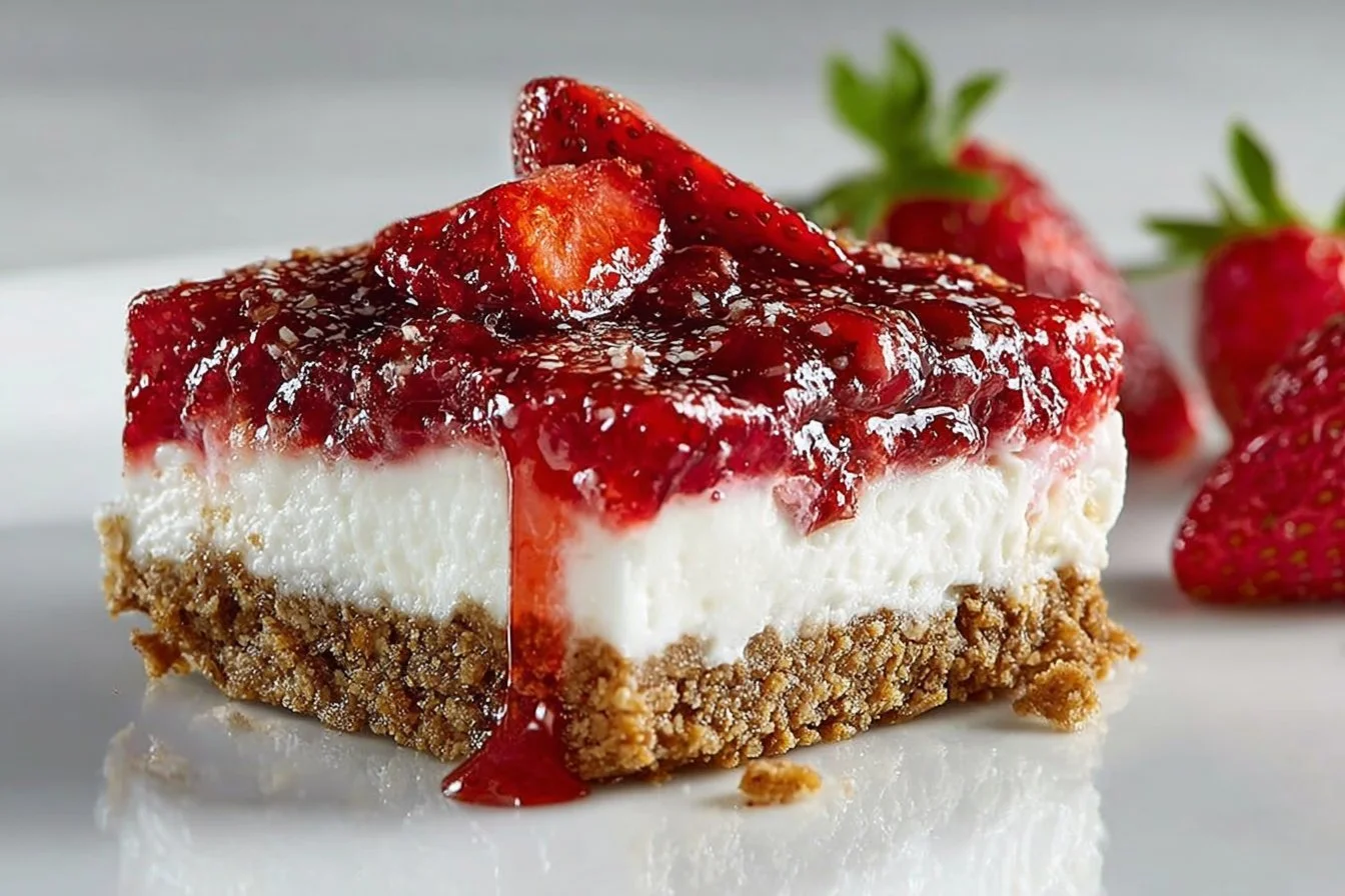 Delicious Strawberry Pretzel Salad with layers of cream cheese, strawberries, and pretzel crust