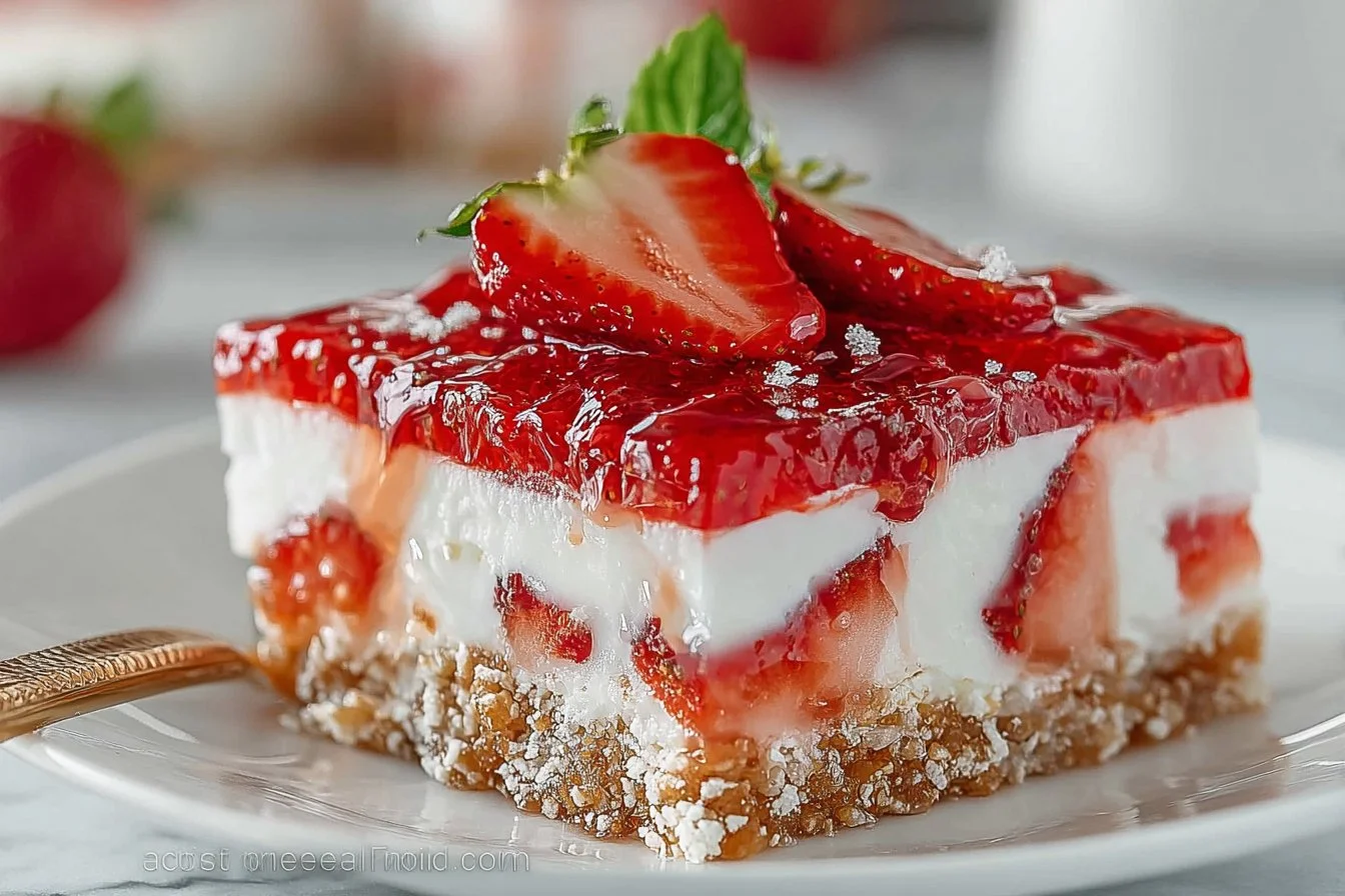 Refreshing Strawberry Pretzel Salad with strawberries, pretzels, and cream cheese