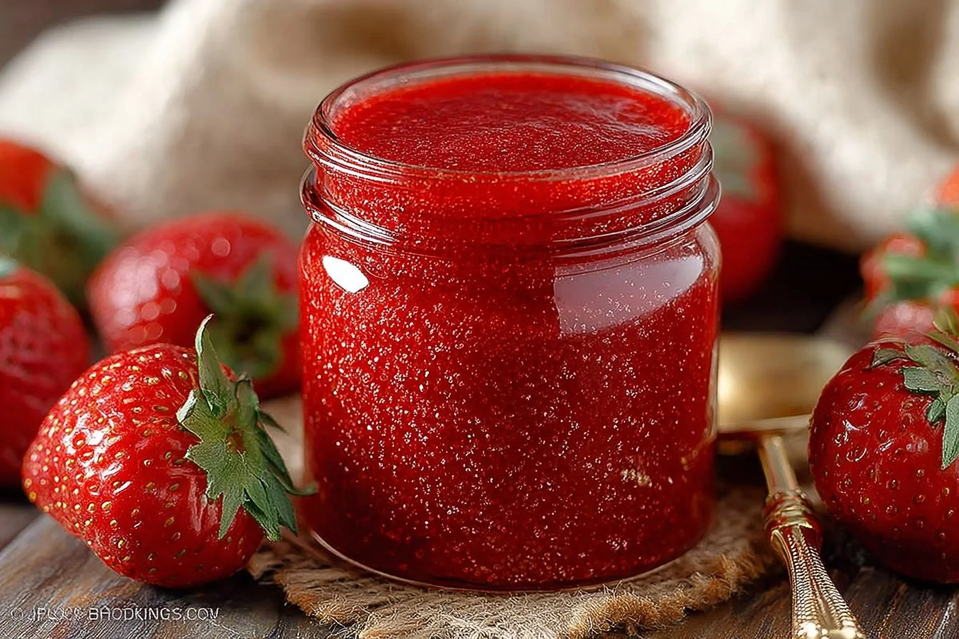 Homemade strawberry sauce drizzled over desserts