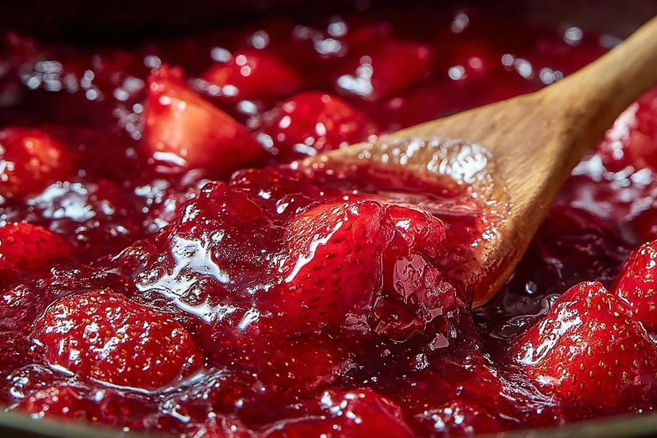 Fresh homemade strawberry topping for desserts and pancakes