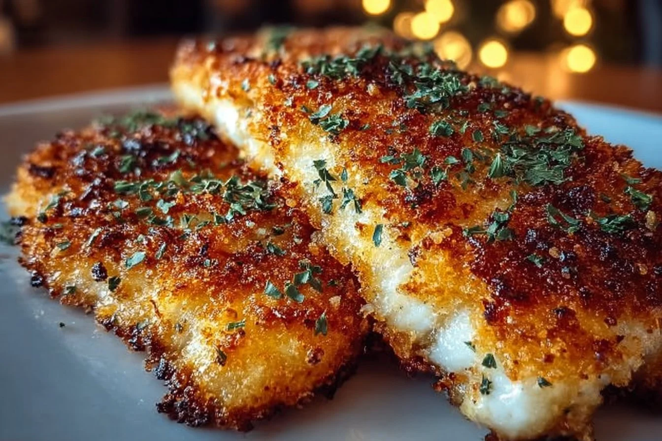 Delicious Tilapia Parmesan dish topped with herbs and cheese
