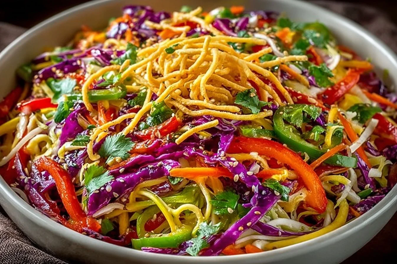 Colorful Asian Chopped Salad with fresh vegetables and dressing