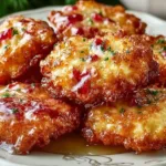 Baked Rhubarb Fritters served on a plate, showcasing their golden-brown exterior.