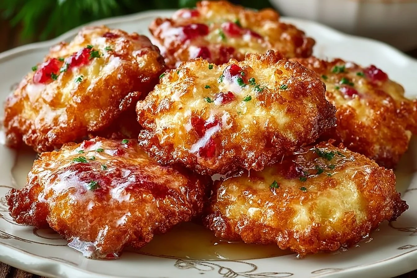 Baked Rhubarb Fritters served on a plate, showcasing their golden-brown exterior.