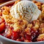 Delicious homemade rhubarb crisp with a crunchy topping