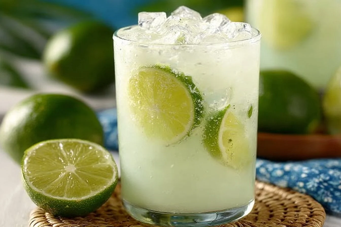 Fresh ingredients for Brazilian Lemonade: limes, sugar, water, and sweetened condensed milk.