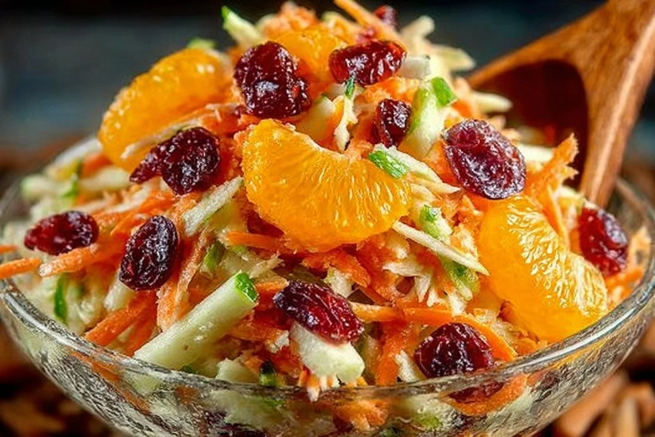 A vibrant Carrot Apple Salad with fresh ingredients ready to serve.