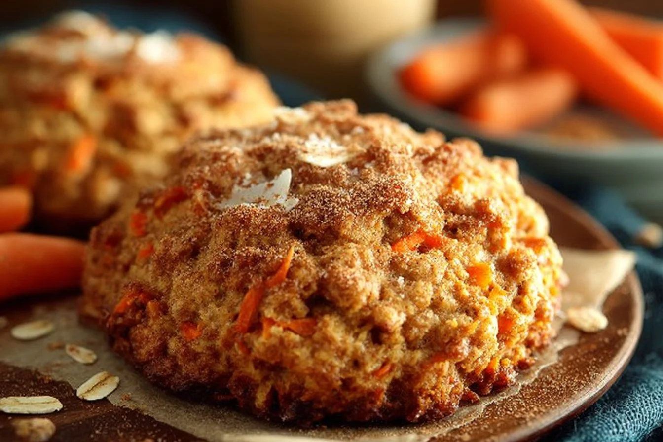 Delicious carrot cake oatmeal cookies with oats and spices.
