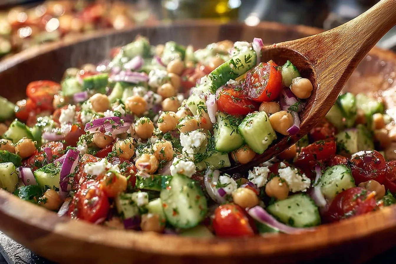 Chickpea Cucumber Salad with vibrant vegetables in a bowl