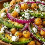 Chickpea Feta Avocado Salad with fresh ingredients in a bowl