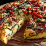 Delicious chickpea omelette served with fresh vegetables and herbs